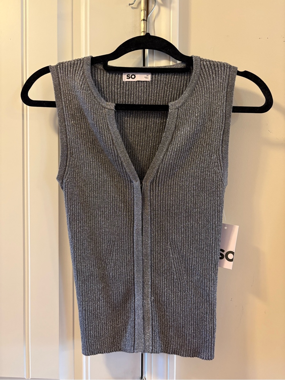 SO Gray Ribbed Sleeveless V-Neck Sweater Vest